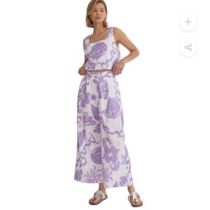 Entro Women Lavander Eye-catching Wide Leg Cropped Pants